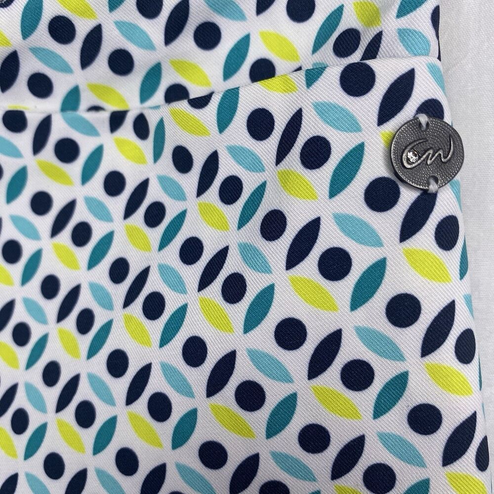 CRACKED WHEAT Golf Pants Geometric Stretch Cuffed Hem Womens 4 White Green Blue